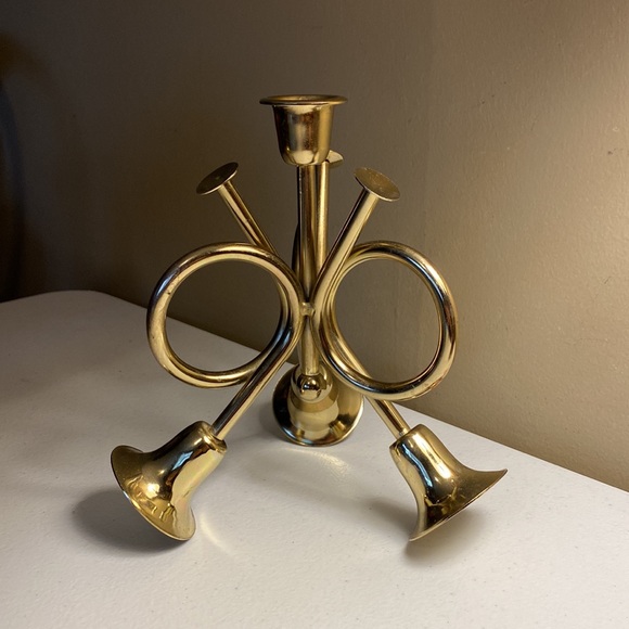 Brass Triple Horn Candlestick Holder - Picture 6 of 8